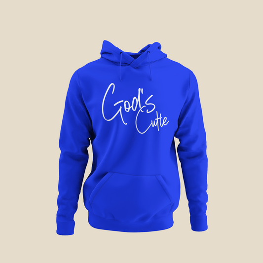 White Cursive God's Cutie Royal Blue Hoodie
