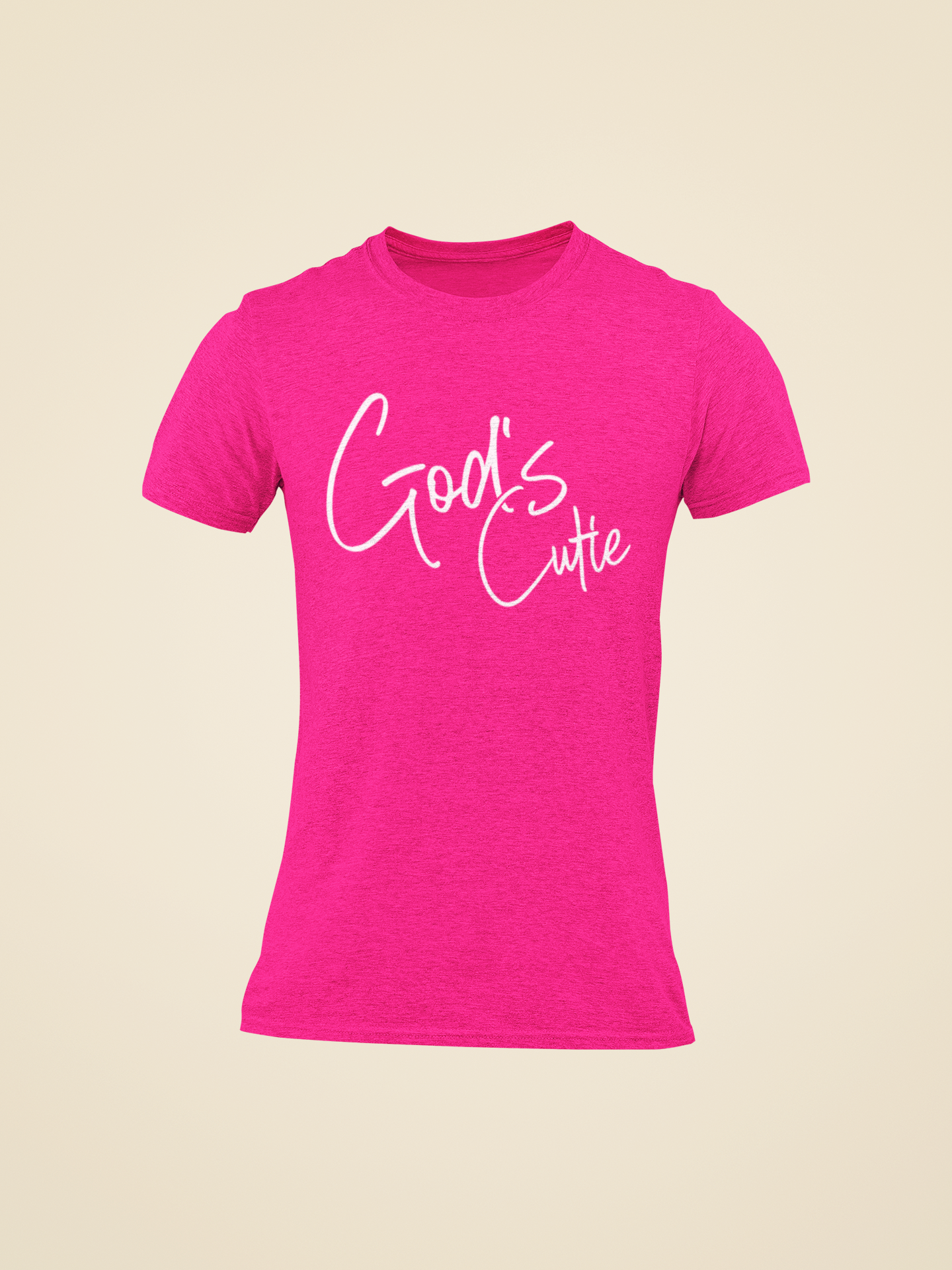 White Cursive God's Cutie Hot Pink T-Shirt