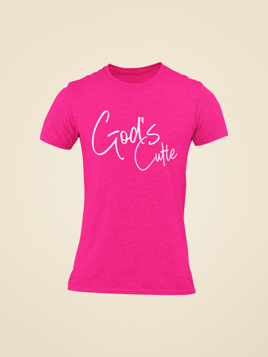 White Cursive God's Cutie Hot Pink T-Shirt