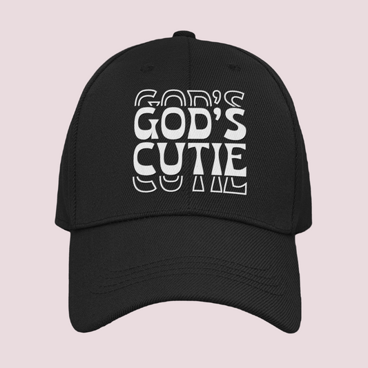 White Double God's Cutie Distress Black Hat