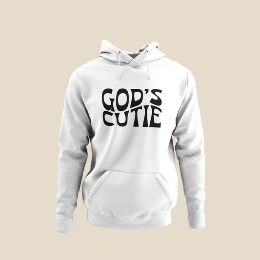 Black Swirl God's Cutie White Hoodie